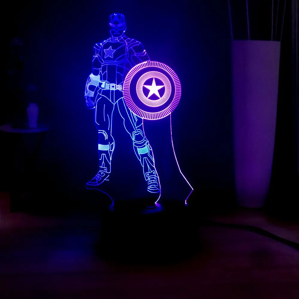 3D светодиодный ночник Marvel Captain America USB с сенсорным пультом дистанционного