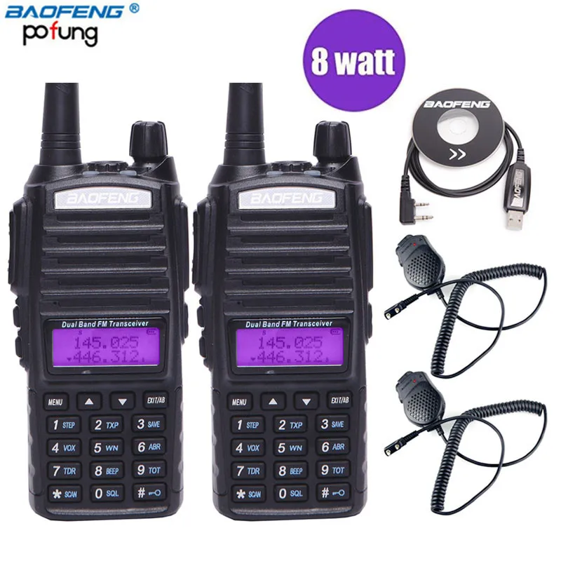 2 шт. Baofeng UV 82 Plus 8 Вт высокомощная рация Двухдиапазонная VHF/UHF 10 км дальность UV82