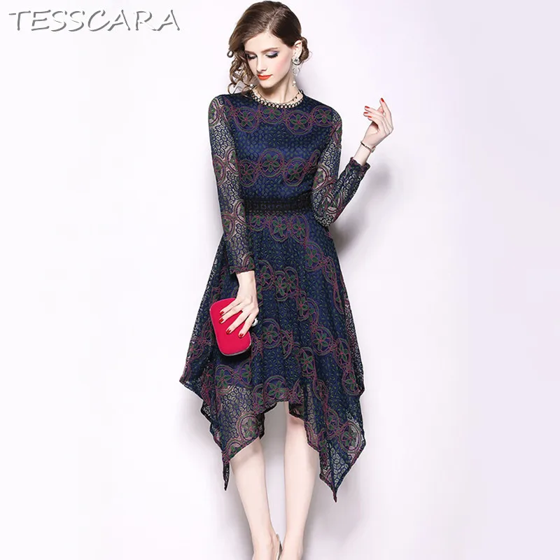 Женское модное офисное кружевное платье TESSCARA высококачественное винтажное