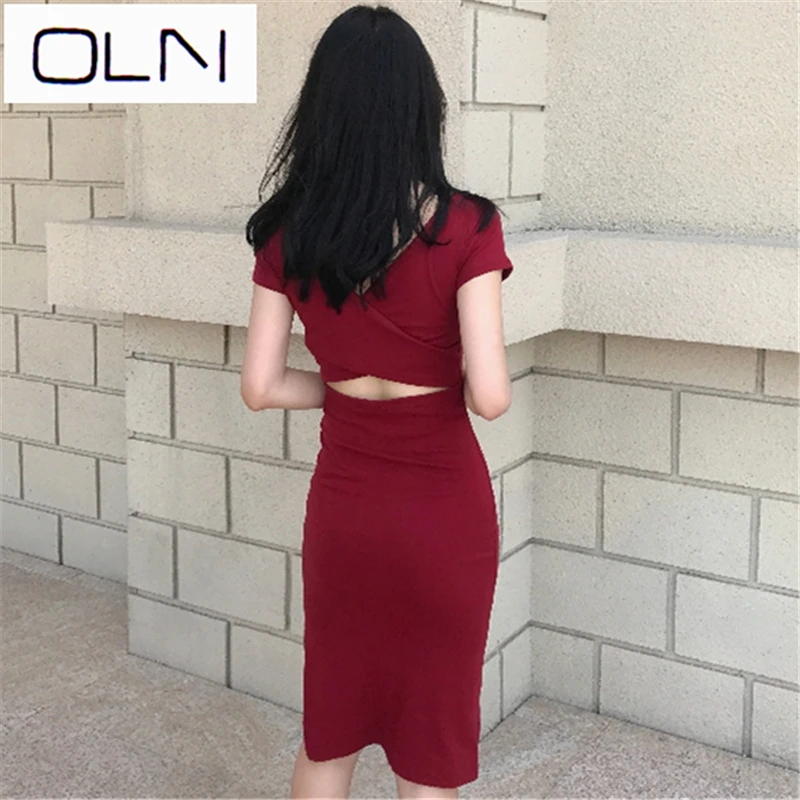 Dress OLN Vestidos Korean new chic wind small sexy cross open back long slimming temperament dress | Женская одежда