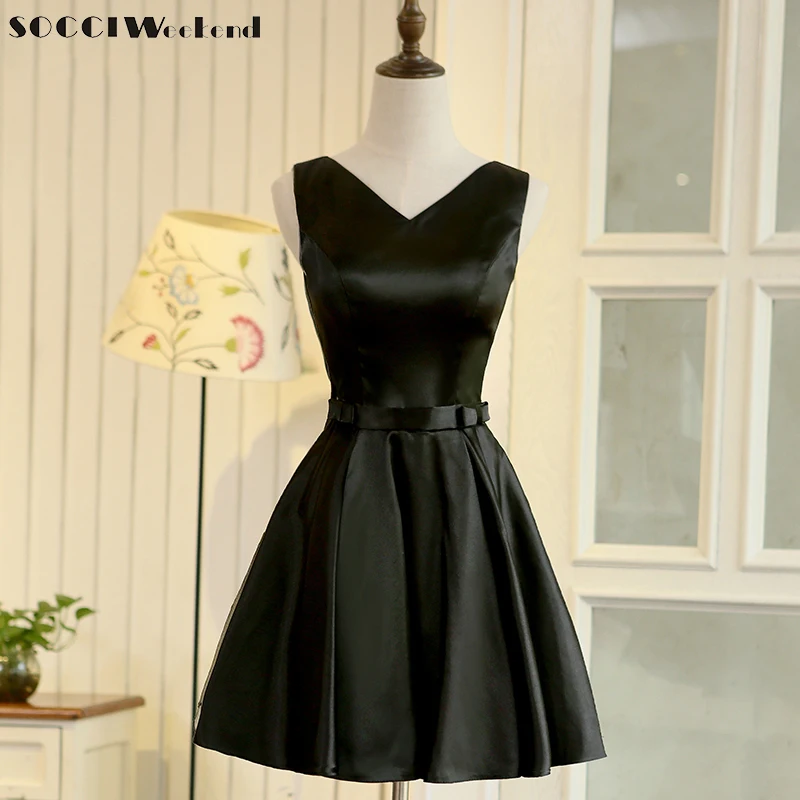 SOCCI/коктейльные платья с бантом и поясом для женщин 2017 маленькие черные милое