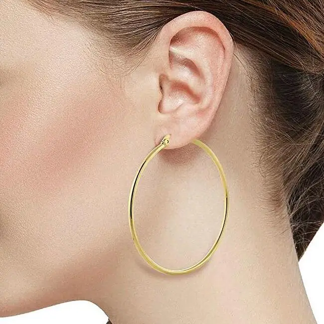 Бесплатная доставка! 70 мм * 2 трендовые Золотые Большие серьги кольца из