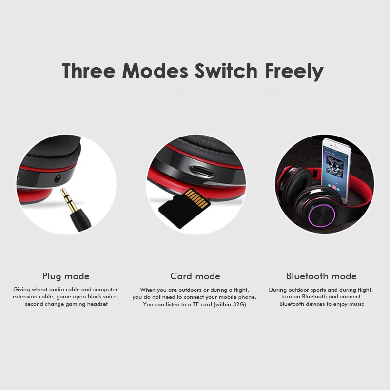 Светящиеся беспроводные наушники Bluetooth Бас гарнитура с микрофоном MP3 плеер для