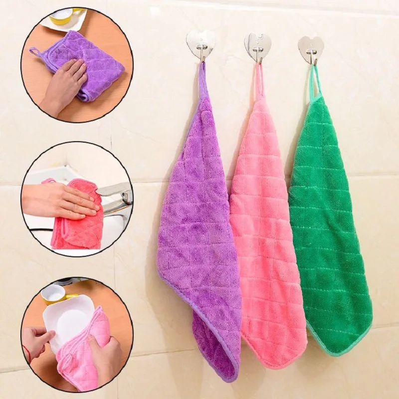 

Suspensibility Double thicken Hand Towels Kitchen Cleaning Towel Coral Velvet Absorbent Lint-Free Cloth Dishcloths (30*40cm)