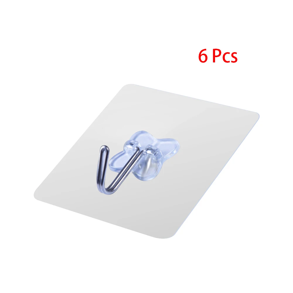 6pcs 10 шт многоразовые противоскользящие крючки водонепроницаемый прозрачный КРЮЧОК сильный липкий бесследный крючок домашняя кухонная вешалка на дверь, стену - Цвет: 6pcs