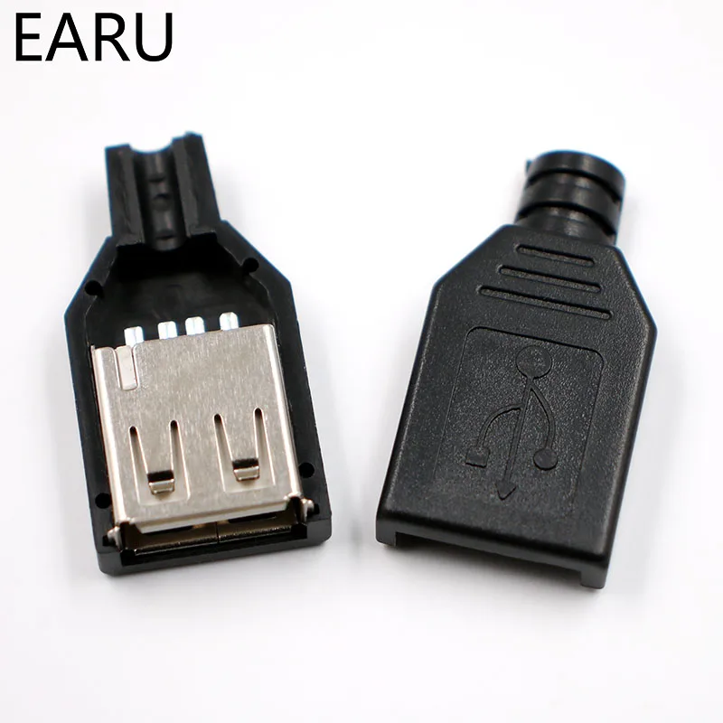 10 шт. 4 контактный разъем типа A с черным пластиковым покрытием USB 2 0