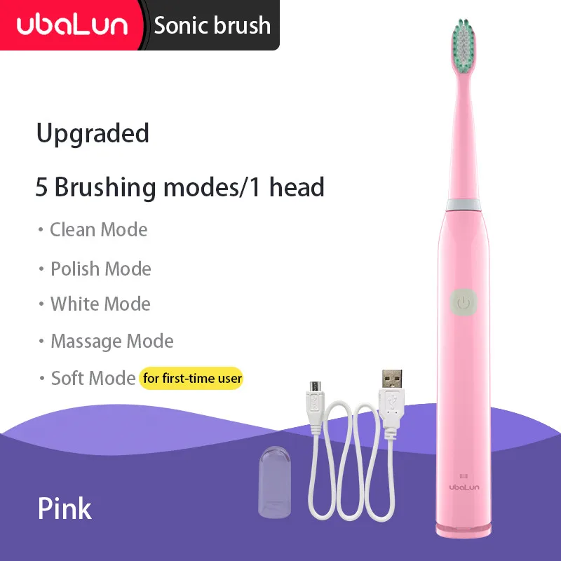 Pink 5 modes 1 head UBALUN Электрический Зубная щётка 5 режимов зубная щетка электрическая перезарядки зубные электрическая щетка 8 сменная насадка для Sonic Зубная щётка - Цвет: Pink 5 modes 1 head