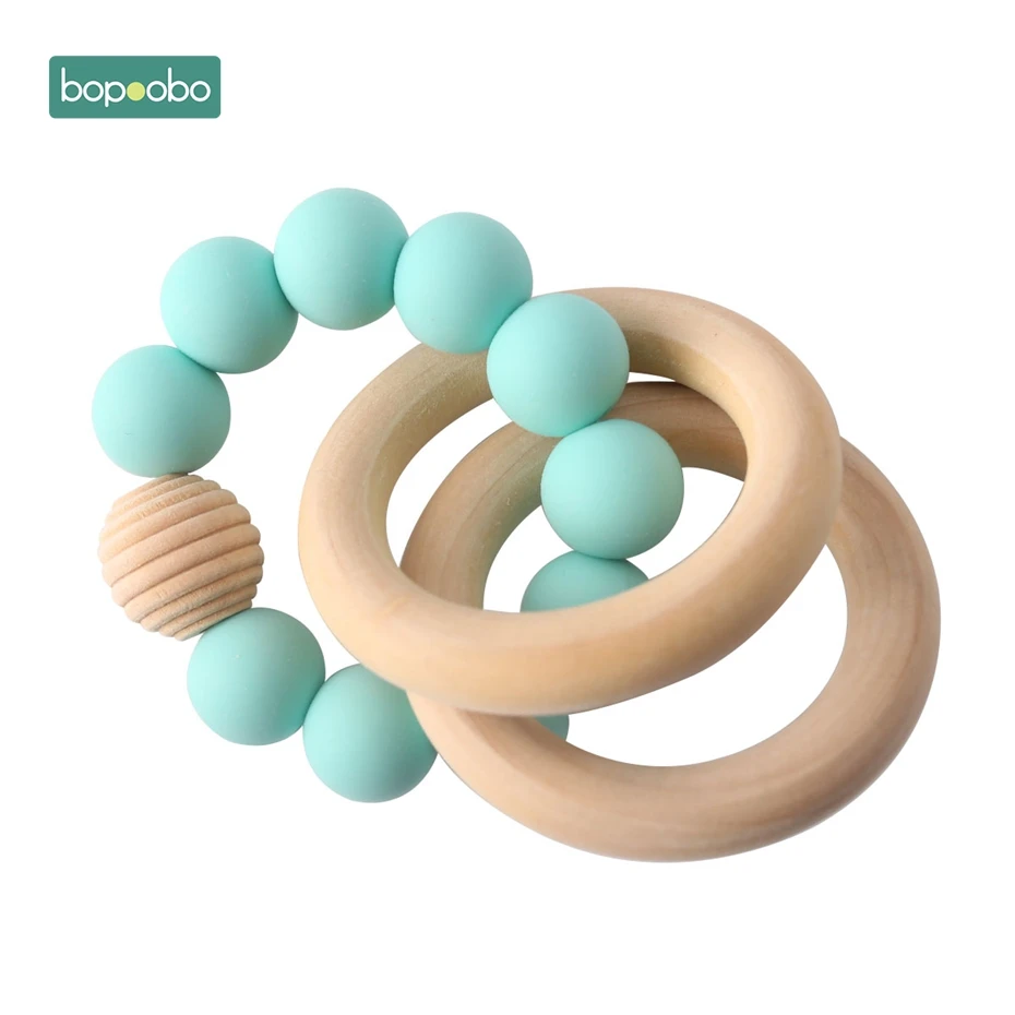 Auqa Rattle Bopobo 1 шт. для браслетов младенцев, силиконовые бусины-погремушки, браслеты, украшения для прорезывания зубов, деревянные бусины, BPA бесплатно, Детские Прорезыватели - Цвет: Auqa Rattle
