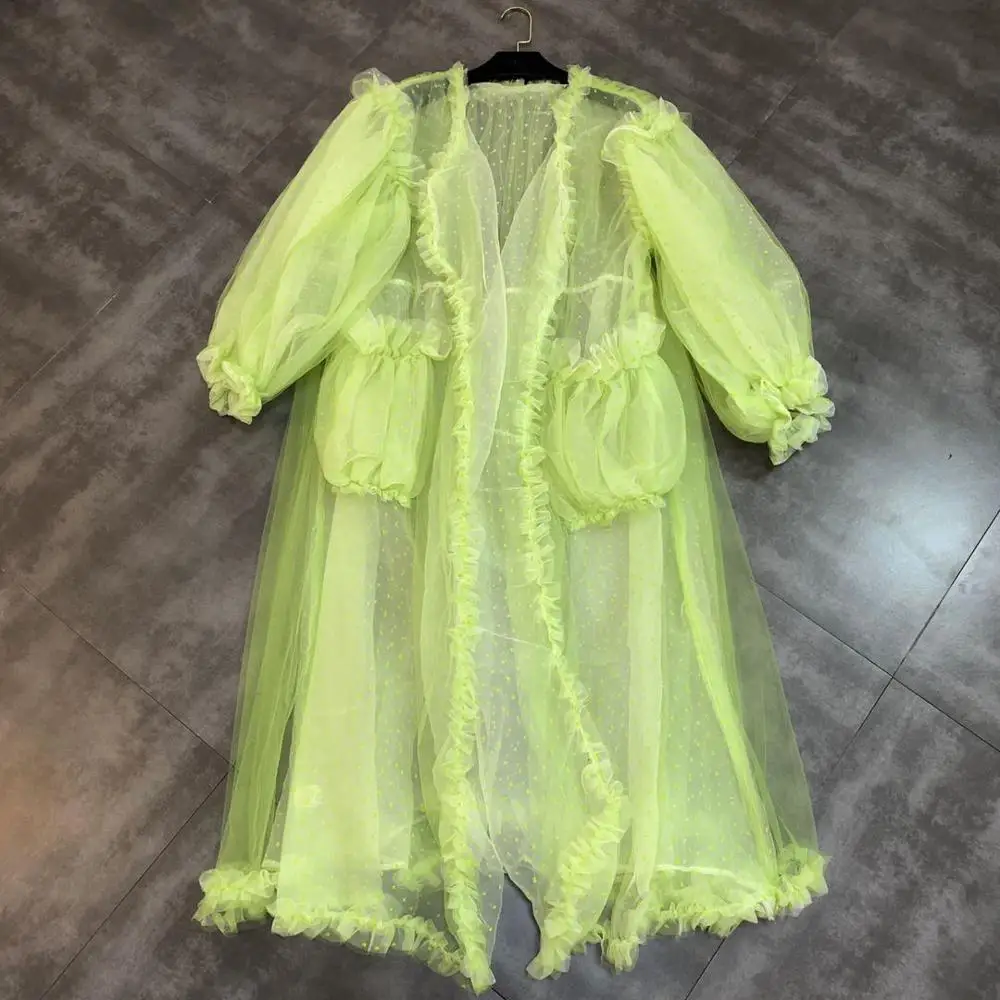 Круглый вырез с пышными рукавами многослойная пряжа в горошек длинные