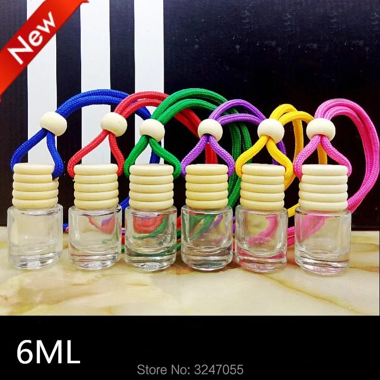 

6ML 50pcs/lot Elegant Creative Glass Perfume Bottle,DIY Round Empty Car Hang Pandents,High Grade Glass Scent Bottle n Wooden Cap