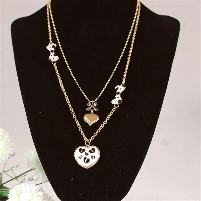 Ожерелье с двойным сердечком XQ черный и белый цвета бесплатной доставкой