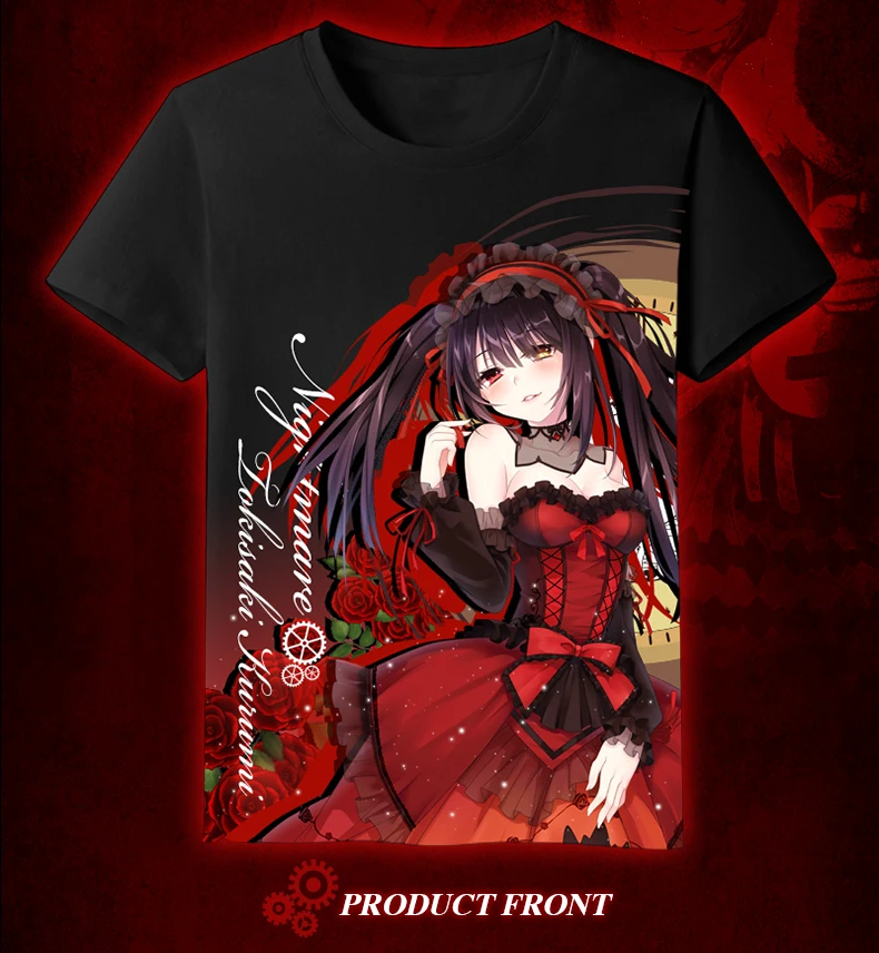 Аниме JK Дата живой кошмар Tokisaki Kurumi Косплей рубашка связанные футболки топы футболки женские мужские повседневные футболки