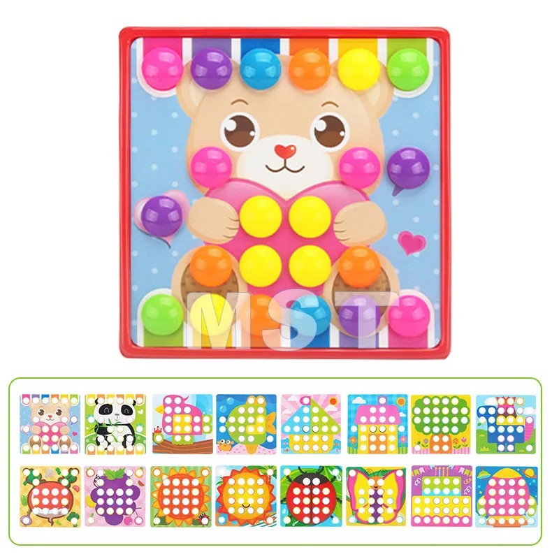 Animal Детские 3D пазлы, игрушки, красочные кнопки, набор для сборки грибов, гвоздей, Детская мозаика, композитная картина, пазлы, доска, обучающая игрушка - Цвет: Animal