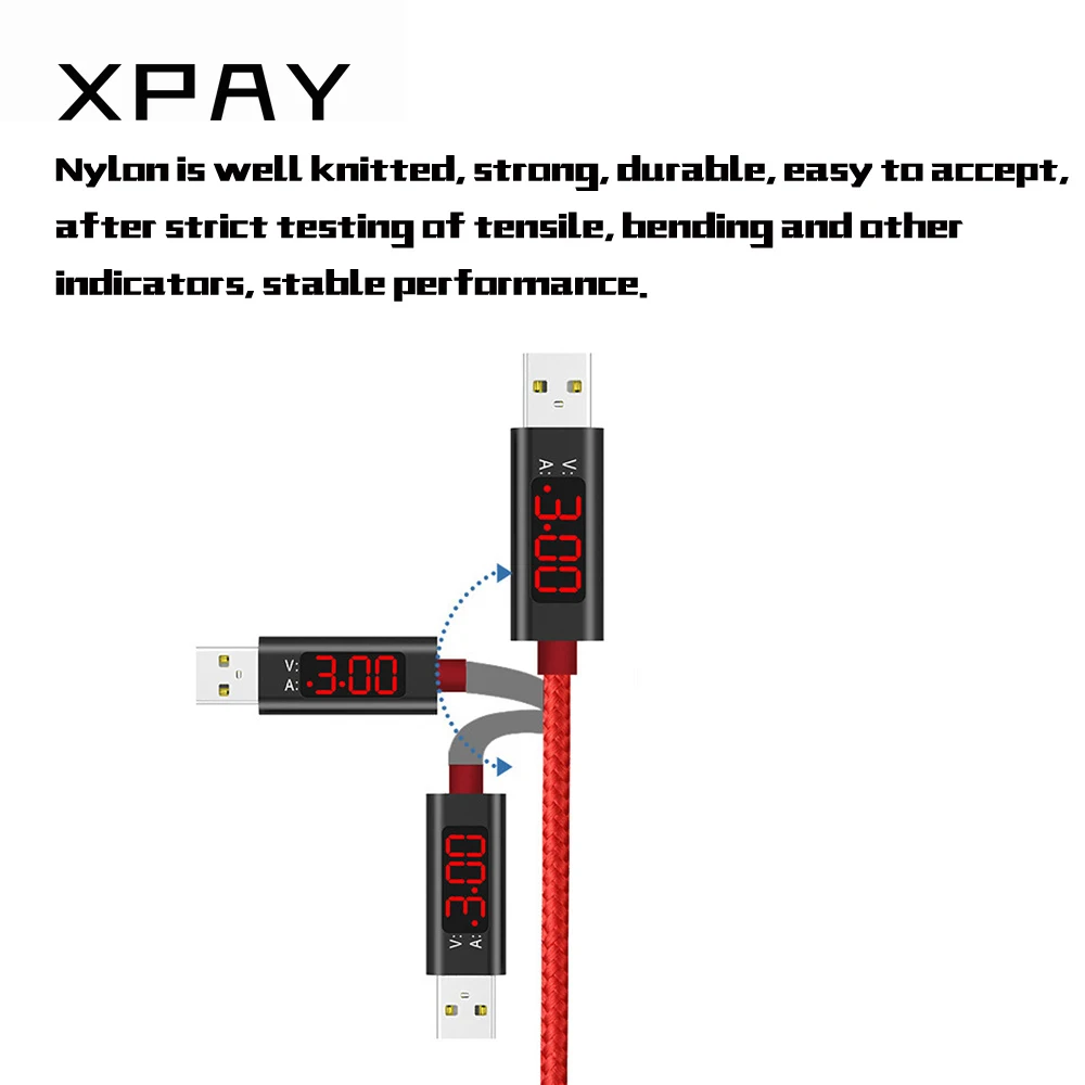 USB кабель для iPhone X type C Micro USB кабель 3A кабель для быстрой зарядки с светодиодный дисплей напряжения тока нейлоновый кабель для телефонов