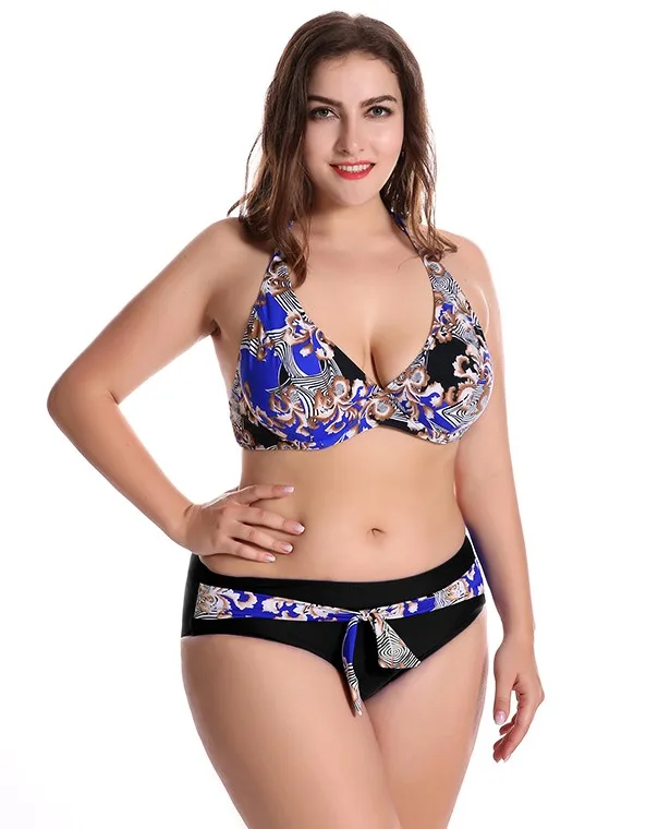 CATTLEYA 50 52 54 56 58 размера плюс бикини с завязкой на шее купальник женский Для женщин она M802 - Цвет: color 2