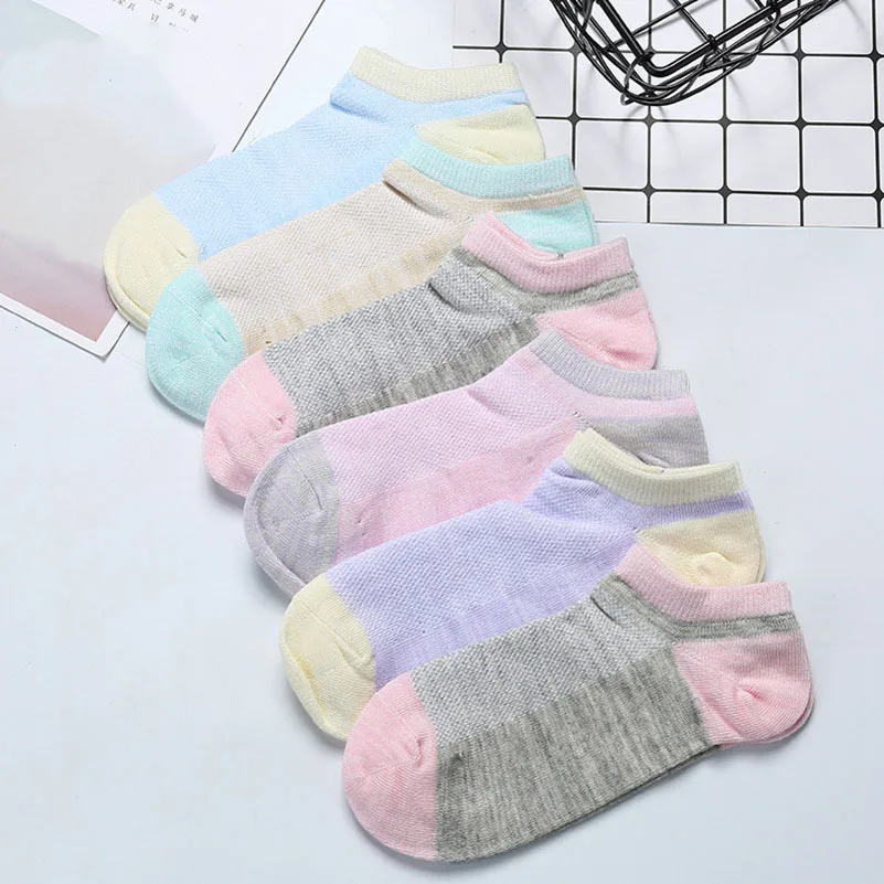 C mesh socks 6 пар натуральный хлопок Для женщин носки сладкий Карамельный Цвет Короткие Low Cut носки до лодыжки женские носки Meias чулочно-носочные изделия сетки Весенне-осенние носки - Цвет: C mesh socks