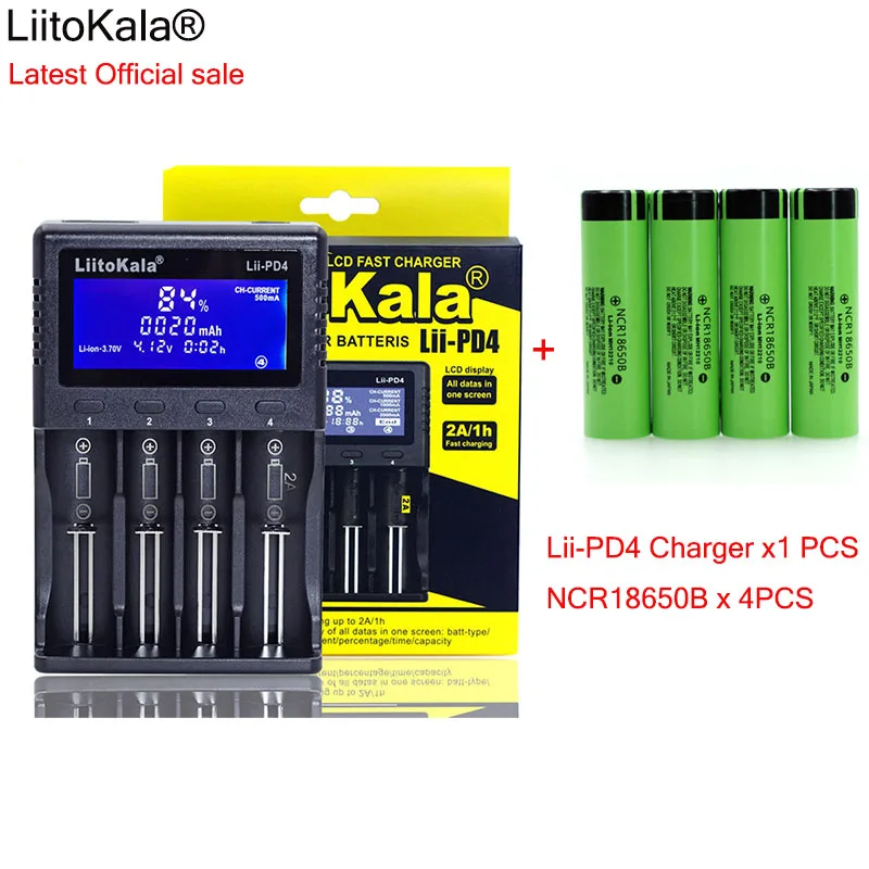

4pcs NCR18650B 3400mAh 3.7V Rechargeable battery For Flashlight+1pcs New LiitoKala lii-PD4 LCD 3.7V 18650 21700 battery Charger