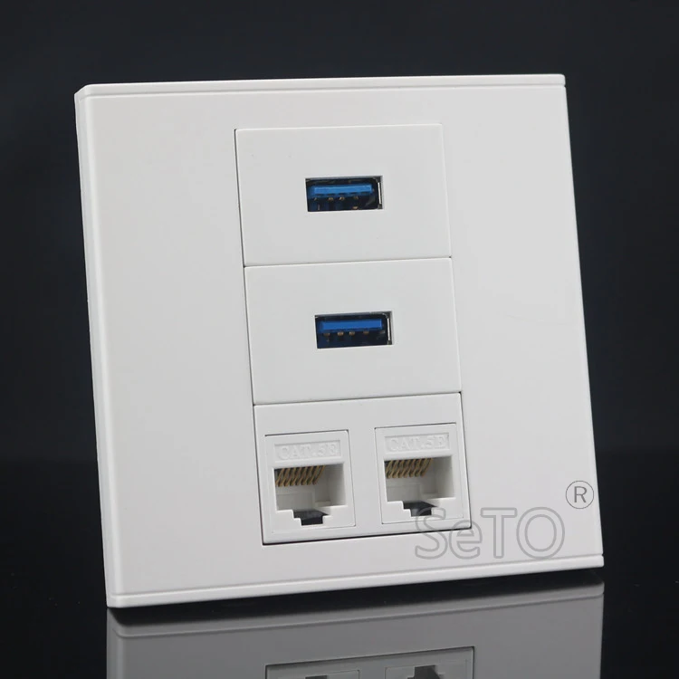 SeTo 86 Тип Двойная сеть RJ45 Cat5e + двойной 3 0 USB Ассорти панель настенная пластина