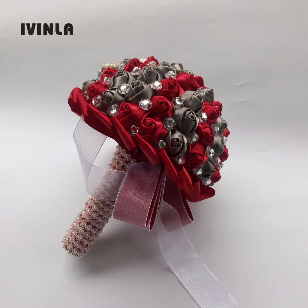 Горячие красные и серые Свадебные букеты с кристаллами для свадебного декора |