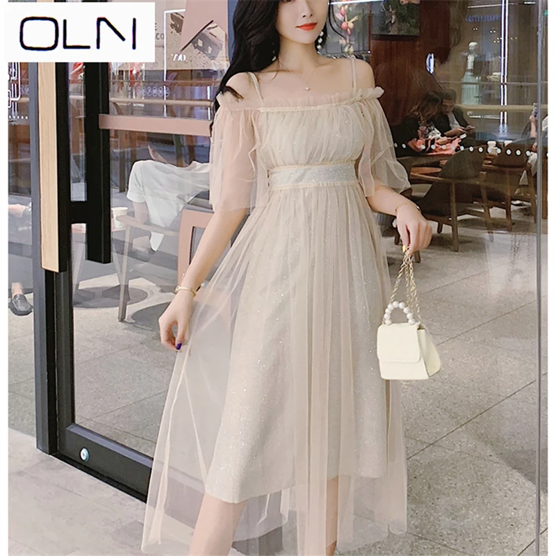 Vestidos платье OLN Корейская версия слинг на одно плечо новые летние темперамент