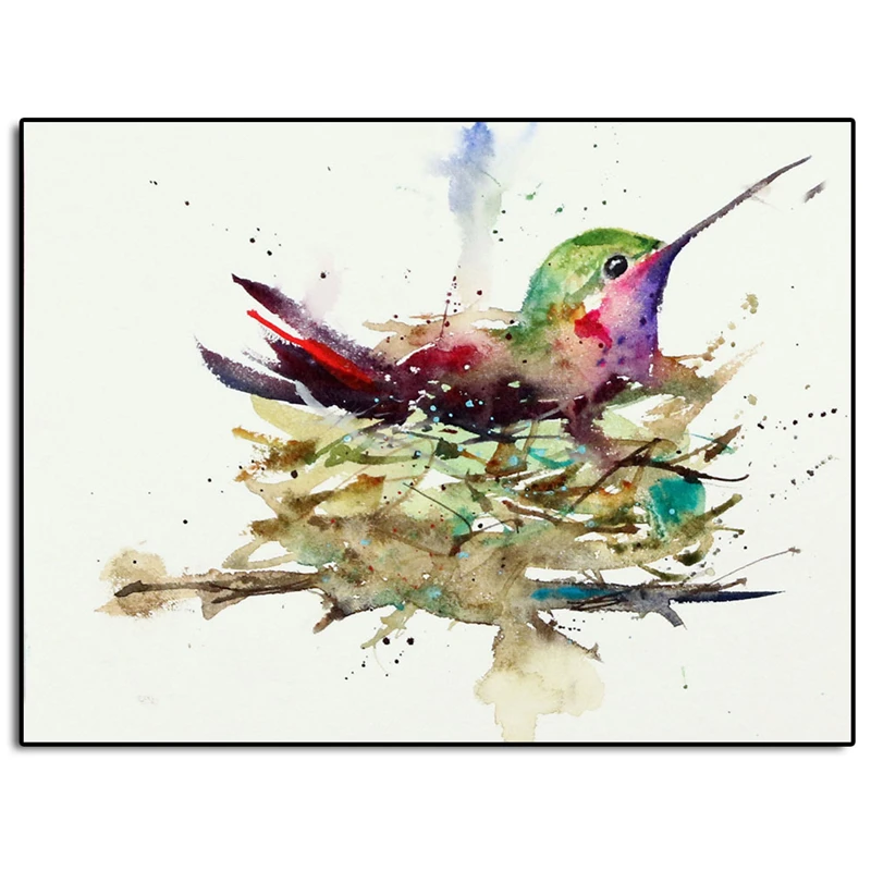 Hummingbird In Nest минималистичный настенный художественный холст Постер и печать