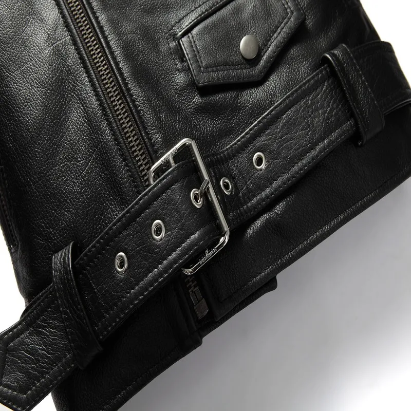 Высокое качество модные мужские панк ремень из натуральной кожи жилет Slim Fit мото для верховой езды байкерская куртка пальто на молнии итальянский дизайнер