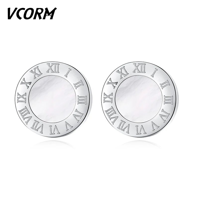 SilverW VCORM, нержавеющая сталь, розовое золото, серебро, маленькие серьги-гвоздики для женщин, ювелирные изделия, модные римские серьги с цифрами, Pendientes Jewelry - Окраска металла: SilverW