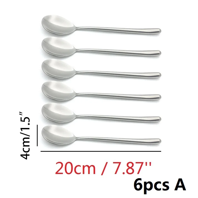 6pcs A Small spoon 304 нержавеющая сталь для ложек с длинной ручкой корейские суповые ложки столовая ложка для риса салат совок Смешивание Кофе десерт чайная ложка столовые приборы - Цвет: 6pcs A Small spoon