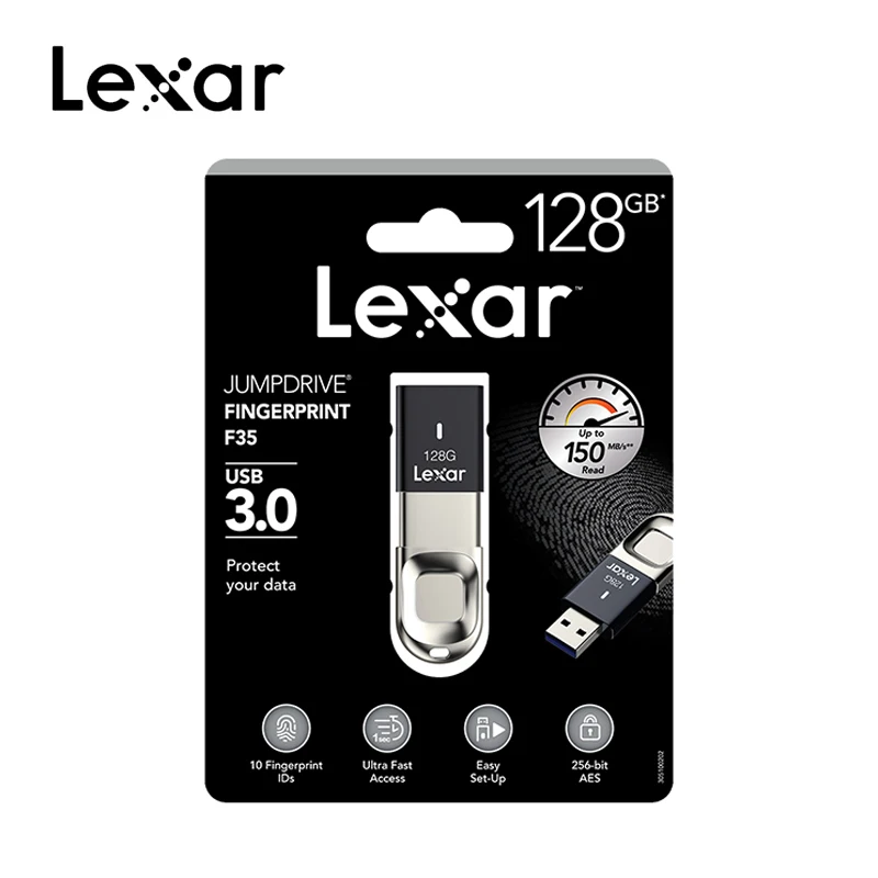 Lexar F35 usb 3 0 флеш накопитель с отпечатком пальцев 32 Гб 64 128 ГБ светодиодная карта