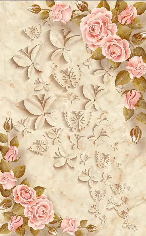 3d настенные фрески обои Мраморный Рельеф вход в розовая фоновая стена на заказ