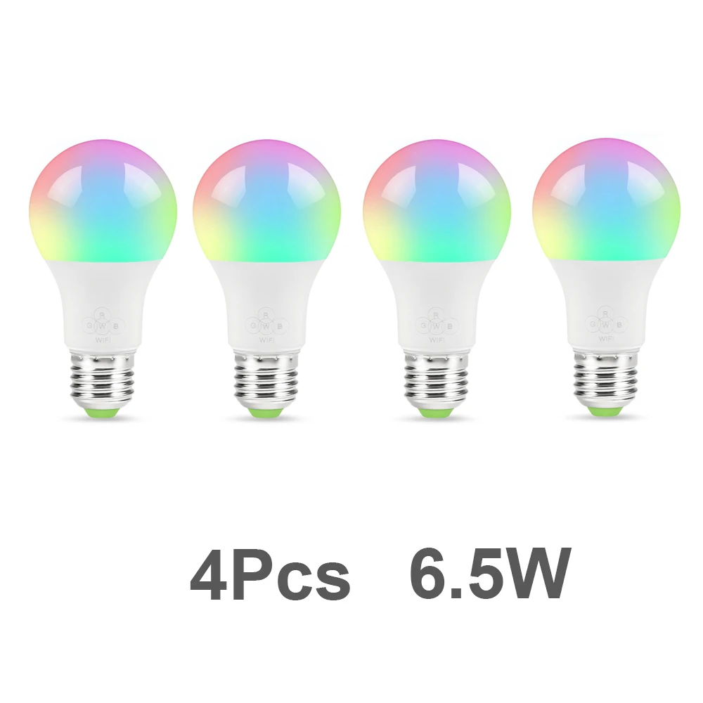 4pcs 6.5W 3/4 шт. wifi-патрон, умный свет лампы с регулируемой яркостью многоцветный E27/E14/B22 6,5 Вт светодиодный лампы совместимы с Amazon Alexa и Google Assistant умный дом - Комплект: 4pcs 6.5W