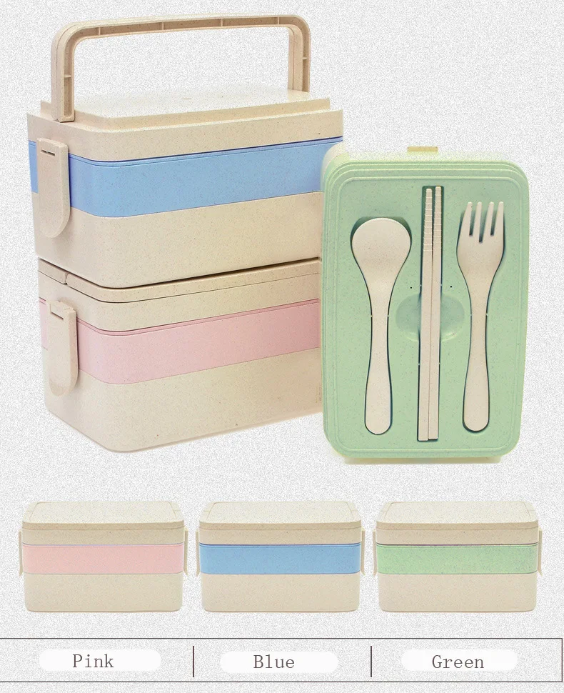 Японский пшеничный соломенный Bento Box студенческий многослойный портативный контейнер для еды Ланч-бокс для детей микроволновые палочки для еды+ вилка+ ложка