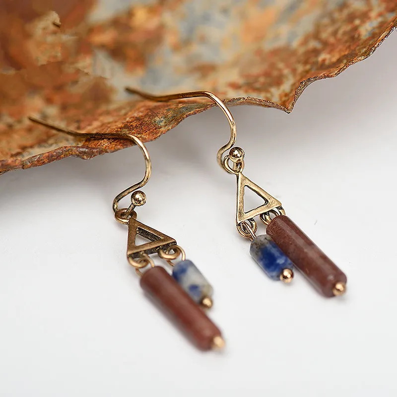 Женские Винтажные висячие серьги из натурального камня антикварные золотые