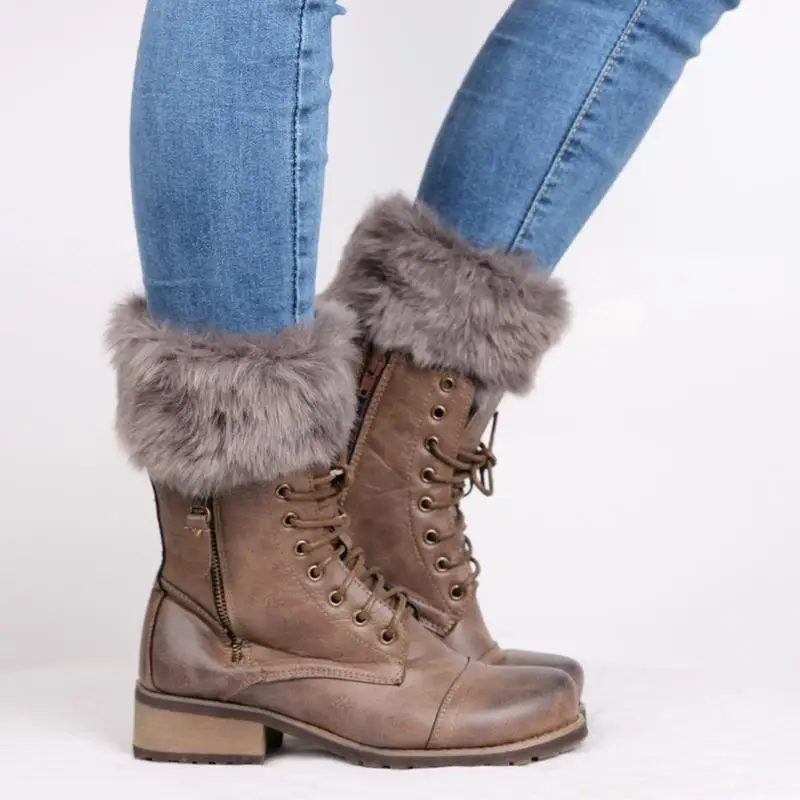 Dark Grey MISS M, женские зимние теплые вязаные гетры с меховой отделкой, манжеты, носки для обуви, гетры, вязаные женские носки - Цвет: Dark Grey