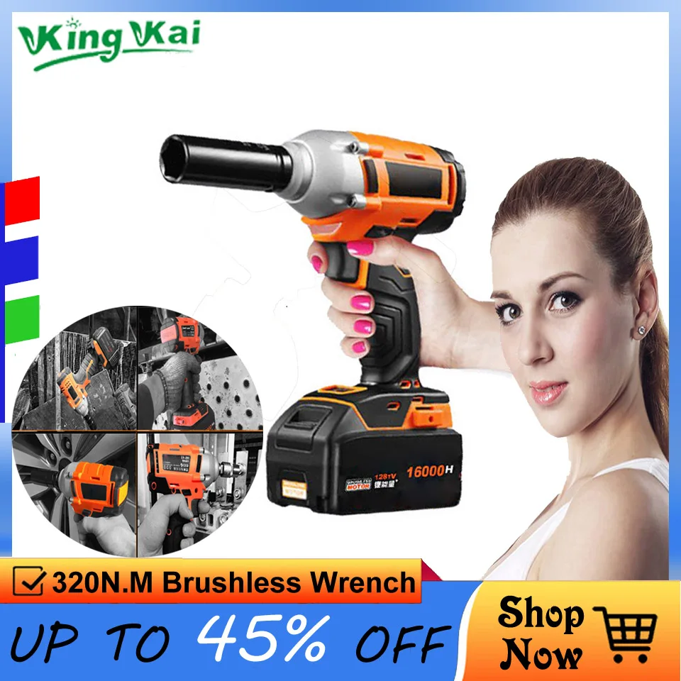 

320N/M Brushless 16000 12000 8000mAh Long Duration Cordless Big Torque 1/2" Rechargeable Lithium Battery Electric Impact Wrench