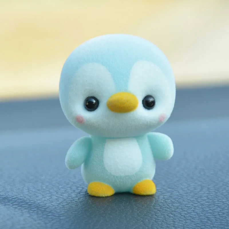 blue penguin Koteta Kawaii ПВХ флокирующая кукла пушистая панда Пингвин утка мини животные игрушки для детей флокирующая игрушка для девочек детские подарочные фигурки - Цвет: blue penguin
