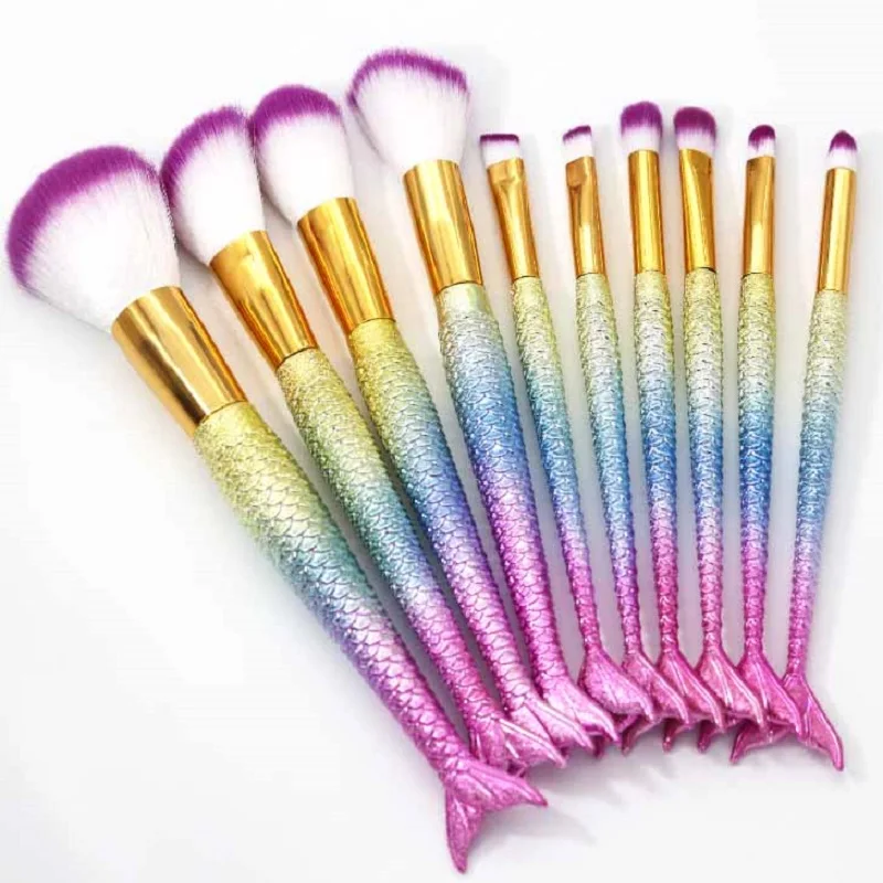 AiceBeu 1/10/11PCS Mermaid Makeup Brushes Foundation Blending Powder Eyeshadow Contour Concealer Blush Beauty Make Up Tool Kit | Красота и