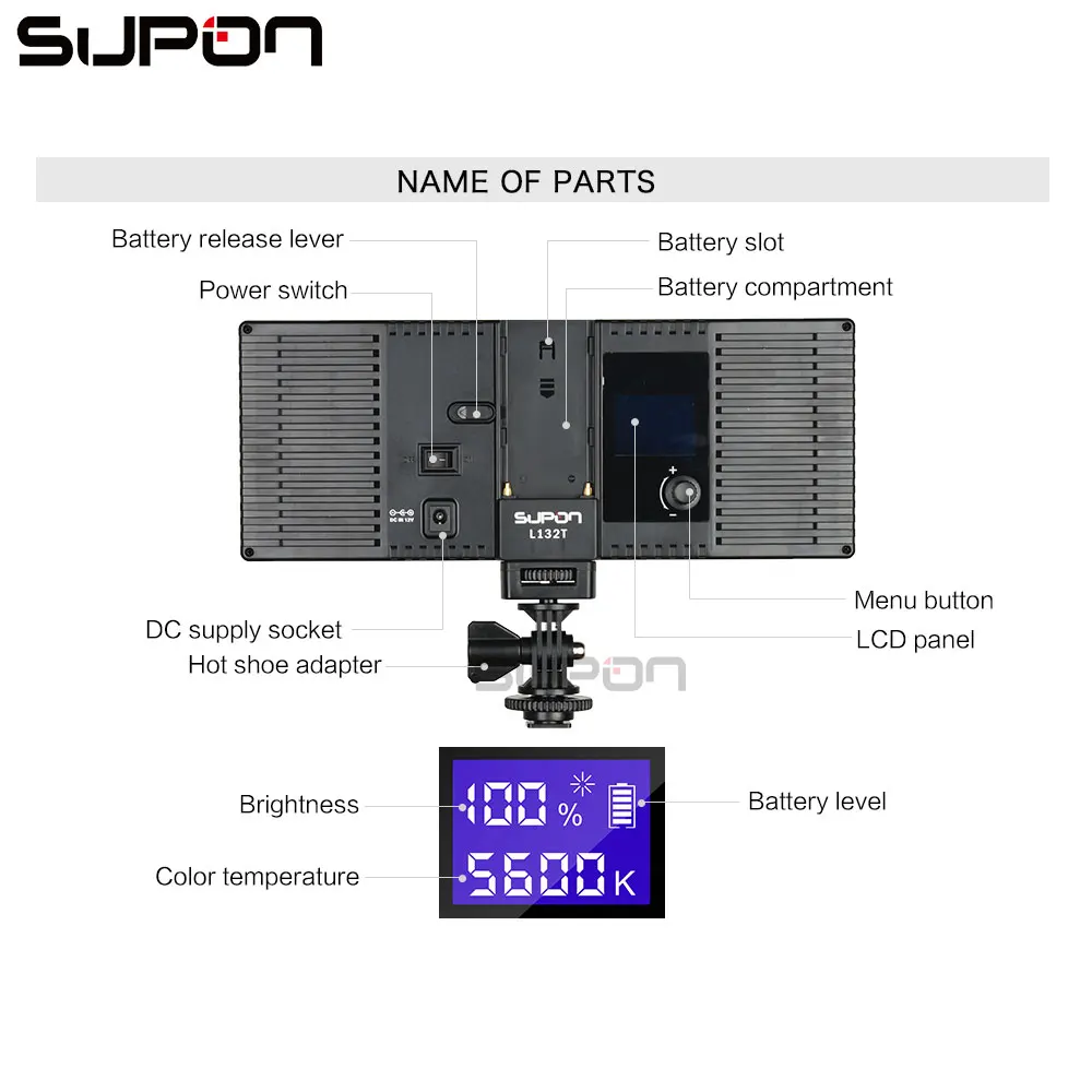 Supon светодиодный L132T на камеру видео свет ультра тонкий ЖК дисплей двухцветный и