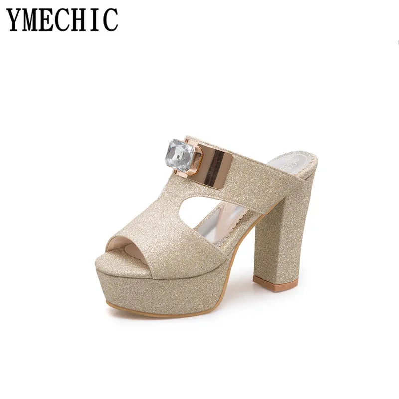 Женские шлепанцы YMECHIC на платформе и высоком каблуке с открытым носком большие