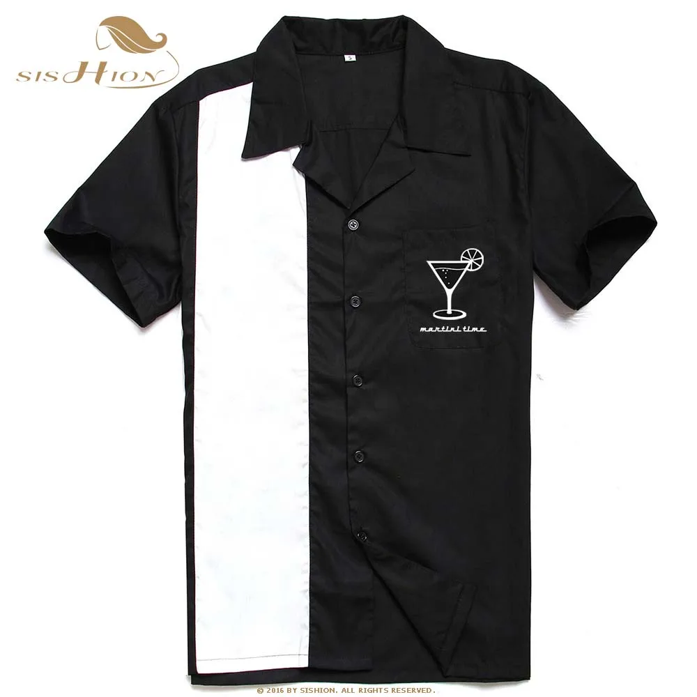 ST126-martini SISHION L-3XL размера плюс Мужская рубашка ST126 летняя с коротким рукавом Вышивка Черный Красный рокабилли Боулинг Хлопок повседневные рубашки для мужчин - Цвет: ST126-martini