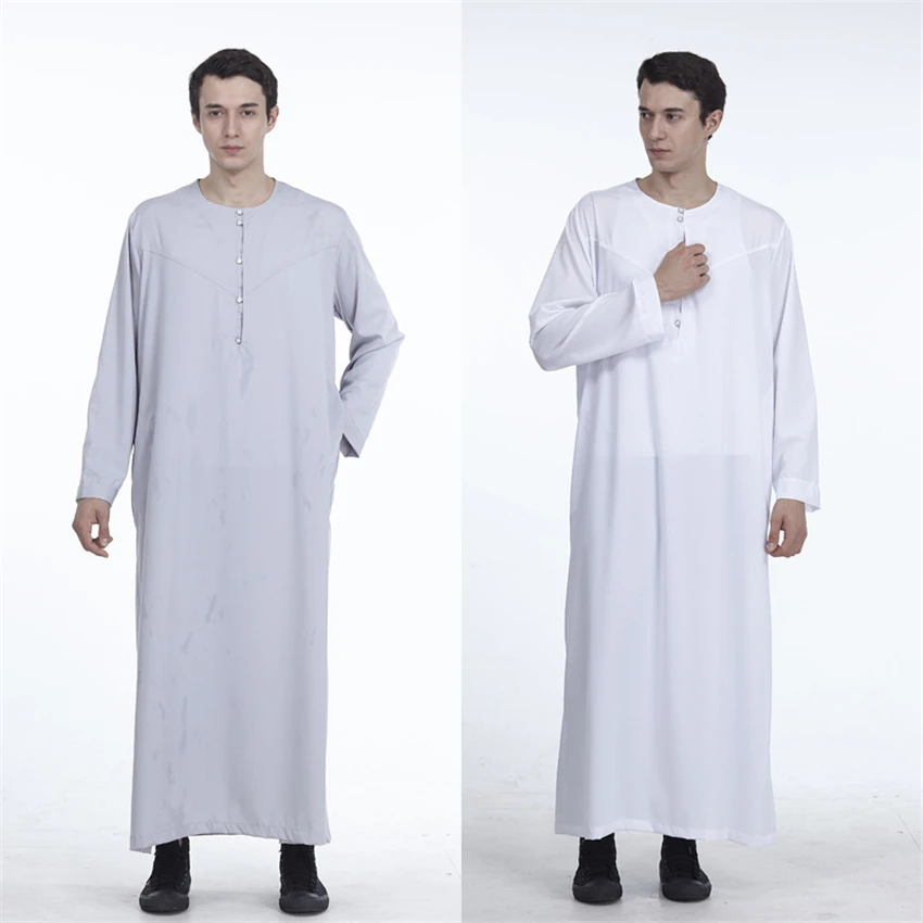 Женское платье мусульманская одежда Курта однотонное белое с длинным рукавом