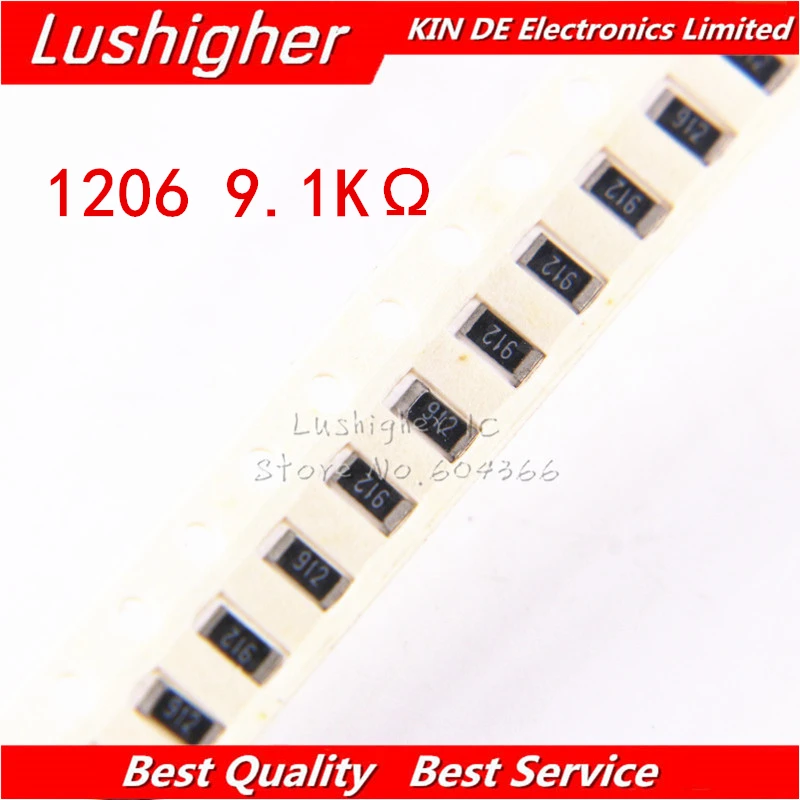 100 шт. 1206 SMD резистор 5% 9 1 K Ohm 912 Kohm 9100ohm|Резисторы| |