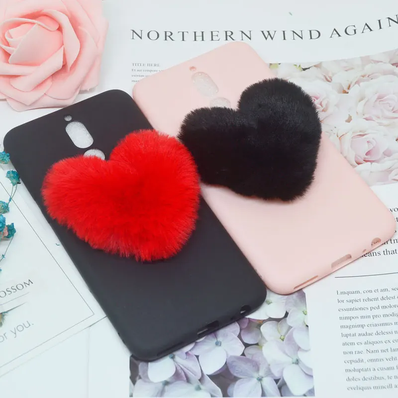 Abbery 3D Cute Candy love Hearts Plush Hairy soft pink cases for Huawei Y3 Y5 2017 phone case huawei Y9 Y6 2018 Case |