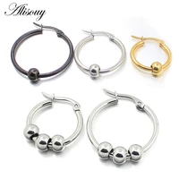 aisouy 2pcs black gold color stainless steel men women small ball big hoop earrings party rock gift 3 colors wholesale