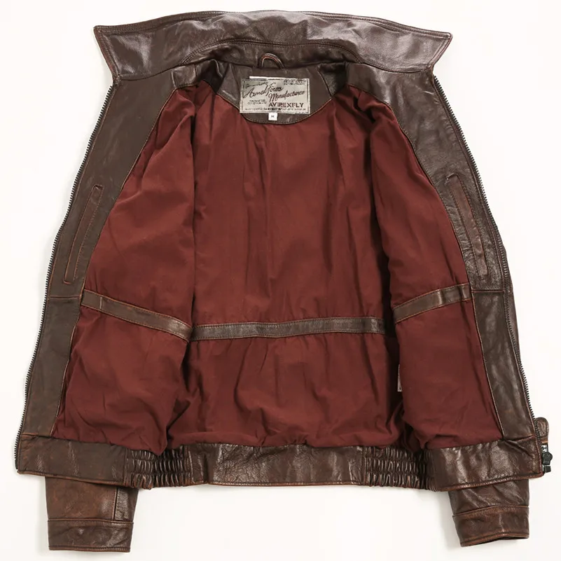 2019 винтажная кожаная куртка-бомбер с знаком Мужская летная куртка узором