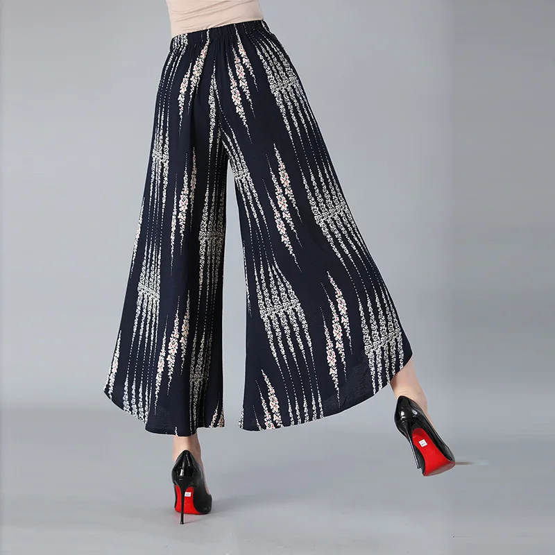 New Arrival Summer Style Mother Culottes XXXL print flowers Plus size High Waist pockets women's Wide Leg pants | Женская одежда