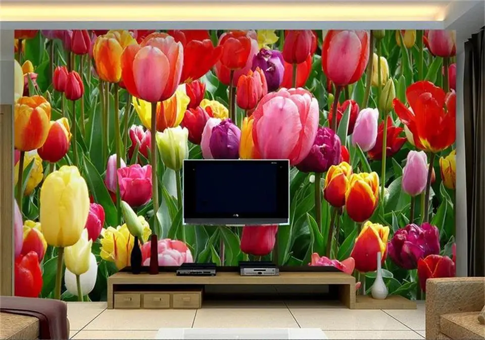 Фотообои на заказ объемные нетканые обои для гостиной тюльпанов цветов