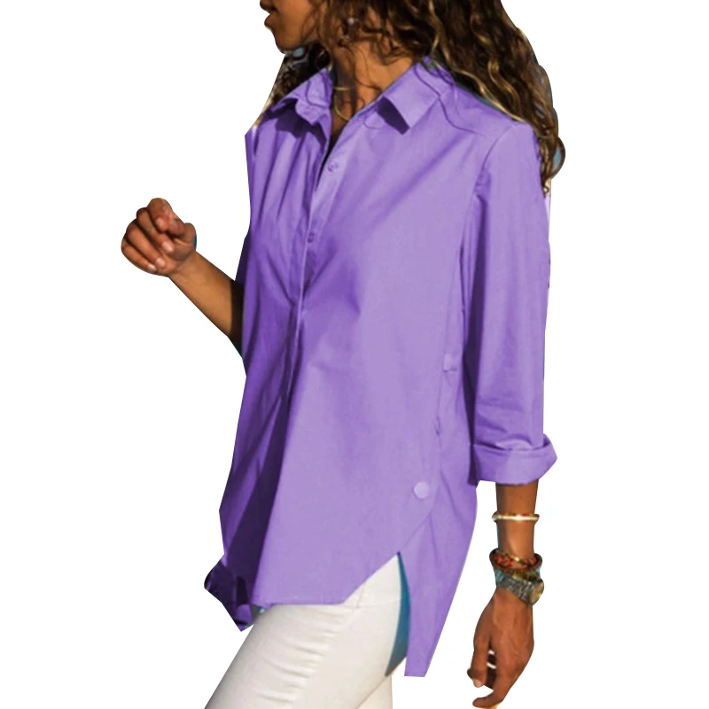 Spring Plus Size Women Sexy V Neck Chiffon Blouse Long Sleeve Irregular Shirts Turn-Down Collar Ladies Tops |