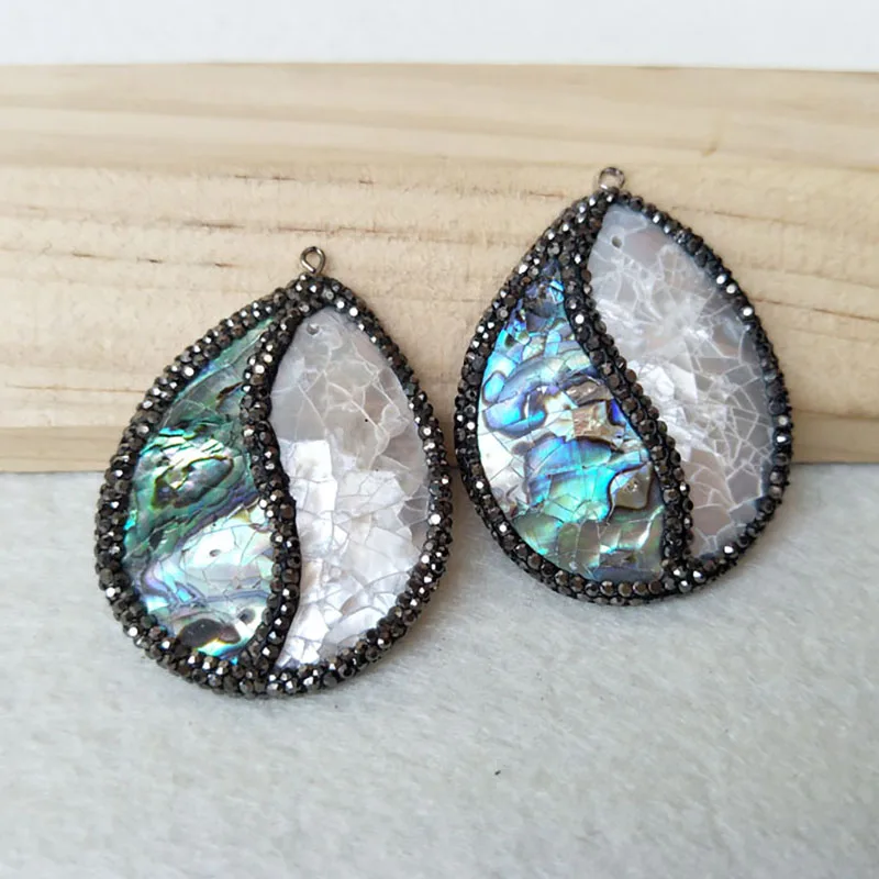 5Pcs Abalone Shell Pendant With Rhinestone Paved Charms Pendants For DIY Necklace earrings Jewelry Making PD860 | Украшения и