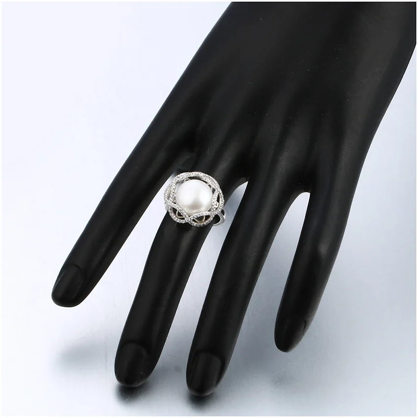 Hongye 2020 Luxury 11mm Big Natural Freshwater Pearl 925 Sterling Silver Adjustable Rings Jewelry Flower Design for Women Gift | Украшения